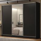 Guarda Roupa Casal 100% MDF Madesa Zurique 3 Portas de Correr com Espelho - Preto