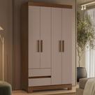 Guarda Roupa Casal 103cm 4 Portas Lipion Nogueira/Cappuccino A02 - Mpozenato