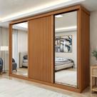Guarda-Roupa Casal 3 Portas 6 Gavetas com Espelho MDF 274cm Ollie Yescasa Marrom Amêndoa Clean/Off White