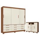 Guarda Roupa Casal 3 Portas 9 Gavetas Morretes e Cômoda Havana Master com Pés Jatobá Areia - Santos Andirá