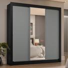 Guarda-roupa Casal 3 Portas Correr 4 Gavetas Preto/Cinza