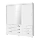 Guarda Roupa Casal 3 Portas Correr 9 Gaveta Branco C Espelho