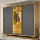 Guarda-roupa Casal 3 Portas de Correr 1 Porta com Vidro Reflecta com Led 5 Gavetas Portugal