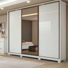 Guarda Roupa Casal 3 Portas de Correr 6 Gavetas com Espelho 270,5cm 100% MDF Spazio Glass Yescasa