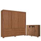 Guarda Roupa Casal 3 Portas de Correr 9 Gavetas Morretes com Cômoda Havana Master com Pés Jatobá - Santos Andirá