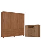 Guarda Roupa Casal 3 Portas de Correr 9 Gavetas Morretes com Cômoda Havana Master Jatobá - Santos Andirá