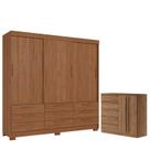 Guarda Roupa Casal 3 Portas de Correr 9 Gavetas Morretes com Cômoda Malaga Jatobá - Santos Andirá