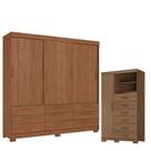 Guarda Roupa Casal 3 Portas de Correr 9 Gavetas Morretes com Cômoda Marabá com Pés Jatobá - Santos Andirá