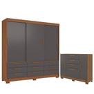 Guarda Roupa Casal 3 Portas de Correr 9 Gavetas Morretes com Cômoda Pinhais Jatoba Grafite - Santos Andirá