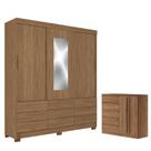 Guarda Roupa Casal 3 Portas de Correr 9 Gavetas Morretes com Espelho com Cômoda Malaga Jatobá - Santos Andirá