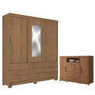 Guarda Roupa Casal 3 Portas de Correr 9 Gavetas Morretes com Espelho e Cômoda Havana Master com Rodizio Jatobá - Santos Andirá