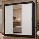 Guarda-Roupa Casal 3 Portas de Correr com Espelho 2 Gavetas Preto/Branco Sublime Madesa