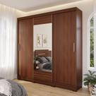 Guarda-Roupa Casal 3 Portas de Correr com Espelho e Pés 199cm 100% MDF Roma Espresso Móveis Marrom/Jequitiba