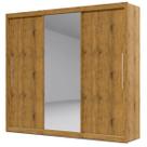 Guarda Roupa Casal 3 Portas de Correr com Espelho Grande 4 Gavetas Gelius Royale Flex - Off White/Madeirado MDF