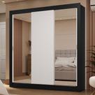 Guarda-Roupa Casal 3 Portas de Correr com Espelhos 2 Gavetas Preto/Branco Sublime Madesa