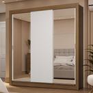 Guarda-Roupa Casal 3 Portas de Correr com Espelhos 2 Gavetas Rustic/Branco Sublime Madesa