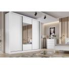 Guarda Roupa Casal 3 Portas de Correr e 4 Gavetas c/ Espelho Arezzo Plus Branco - Novo Horizonte Guarda Roupa Casal 3 Portas de Correr e 4 Gavetas c/ Espelho Arezzo Plus Branco - Novo Horizonte