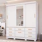 Guarda-Roupa Casal 3 Portas de Correr Espelho 7 Gavetas 1 Sapateira e 8 Pés 192cm 100% MDF Luiza