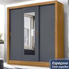 Guarda Roupa Casal 3 Portas deslizante com Espelho Bolívia Moval - Freijó / Cinza