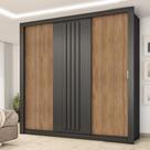 Guarda Roupa Casal 3 Portas Doha Carraro Ripado Preto Touch com Freijó