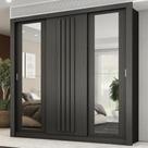 Guarda Roupa Casal 3 Portas Doha Duo Carraro Ripado Preto Touch