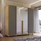 Guarda -Roupa Casal 4 Portas 2 Portas com Espelho Detalhe Ripado 3 Gavetas Internas 8 Pés Holanda Cinza/Cinamomo/Grafite Guarda -Roupa Casal 4 Portas 2 Portas com Espelho Detalhe Ripado 3 Gavetas Internas 8 Pés Holanda Cinza/Cinamomo/Grafite