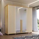 Guarda-roupa Casal 4 Portas 2 Portas com Espelho Detalhe Ripado 3 Gavetas Internas 8 Pés Holanda