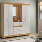 Guarda-Roupa Casal 4 Portas 3 Gavetas Com Espelho Peroba/Off White Capelinha Rei Móveis