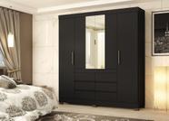 Guarda-Roupa Casal 4 Portas Cádis com Espelho 2 Gavetas Preto Prime TX/Amêndola Touch 217cm MDP