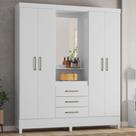 Guarda Roupa Casal 4 Portas Com Espelho e 3 Gavetas Colombo - Branco/Rosa/Branco