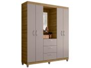 Guarda Roupa Casal 4 Portas e 3 Gavetas c/ 1 Espelho Clapton Lamina Mel/Cacao - Caemmun