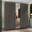 Guarda-Roupa Casal 5 Portas com Espelho e Sapateira com 3 Gavetas Munique Rv Móveis Cinamomo Grafite