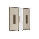 Guarda-Roupa Casal 5 Portas com Espelho e Sapateira com 3 Gavetas Munique Rv Móveis Freijo Off White