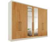 Guarda Roupa Casal 6 Portas (2 c/ Espelho) e 6 Gavetas Argos Off White/Peroba - Europa