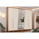 Guarda Roupa Casal 6 Portas (2 c/ Espelho) e 6 Gavetas c/ Pés Dubai Nature/Off White - Henn Guarda Roupa Casal 6 Portas (2 c/ Espelho) e 6 Gavetas c/ Pés Dubai Nature/Off White - Henn