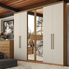 Guarda-Roupa Casal 6 Portas 2 Gavetas com Espelho e Chave 219x210x47cm Presence Almendra/Off White