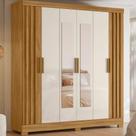 Guarda Roupa Casal 6 Portas 2 Gavetas com Espelho Freijo / Off White / Ripado Valença - Moval