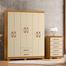 Guarda-Roupa Casal 6 Portas 2 Gavetas e Cômoda 5 Gavetas Itapema Off White/Carvalho Americano