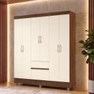 Guarda Roupa Casal 6 Portas 2 Gavetas Roupeiro Quarto Imbuia Champanhe