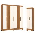 Guarda Roupa Casal 6 Portas 3 Gavetas Francês com Armário Multiuso 2 Portas 3 Prateleiras Cinamomo Off White -Henn Briz