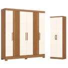 Guarda Roupa Casal 6 Portas 3 Gavetas Francês com Armário Multiuso Margarida Cinamomo Off White - Henn Briz