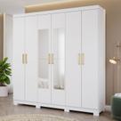 Guarda-Roupa Casal 6 Portas 3 Gavetas Kit 4 Espelhos e 8 Pés 199cm 100% MDF Clara Branco