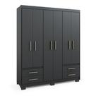 Guarda Roupa Casal 6 Portas 4 Gavetas Com Pes Primacy Preto