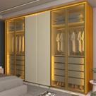 Guarda-Roupa Casal 6 Portas 4 Portas Reflecta com LED com Pés 100% MDF Splendor Marrom/Marrome/Off White