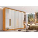 Guarda Roupa Casal 6 Portas (4 Ripadas e 2 c/ Espelho) e 6 Gavetas Oxford Peroba/Off White - Europa