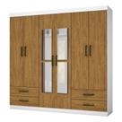Guarda Roupa Casal 6 Portas 4Gavetas e Espelho Freijó/Branco