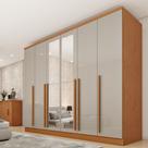 Guarda Roupa Casal 6 Portas 8 Gavetas Puxador MDF 270cm com Espelho Portugal Yescasa