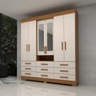 Guarda-roupa Casal 6 Portas 9 Gavetas Capelinha com Espelho 100% MDF 179cm Nerina Espresso Móveis