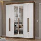 Guarda-Roupa Casal 6 Portas Batentes com Espelho Rustic/Branco/Rustic Netuno Madesa