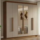 Guarda-Roupa Casal 6 Portas Batentes com Espelho Rustic/Crema/Rustic Venus Madesa